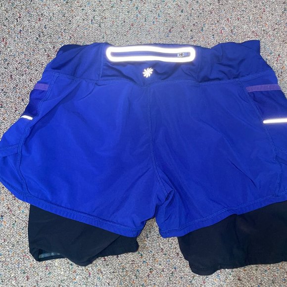 Blue/purple-Black Athleta shorts with built in spandex size medium - Picture 2 of 2
